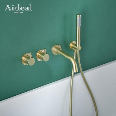 China Gold Shower Faucets Inwall Two Function Concealed Shower Mixer Taps Modern Brushed Brass Shower Faucet for sale