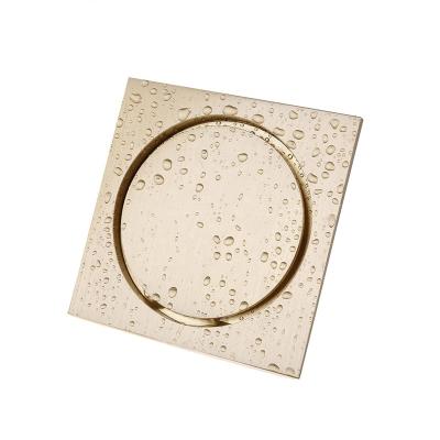 China 4 Inch Round Bathroom And Kitchen Shower Cover Quickly Draining Square Original Color Easy Clean Brass Floor Drain for sale