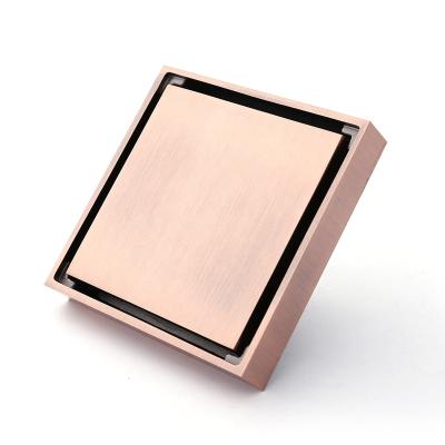 China Hotel and Family Use 4 Inch 100mm Height Easy Clean Square Tile Insert Concealed Antique Brass Floor Drain for sale