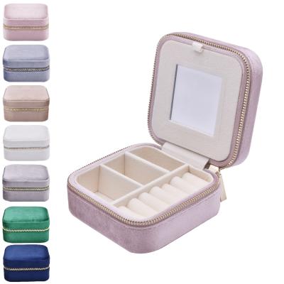 China Lady's Pink Velvet Jewelry Storage Box Ring Case Portable Jewelry Organizer Boxes For Necklaces Joyeros Organizador for sale