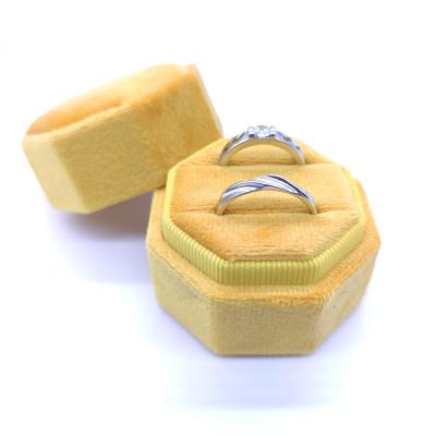 China Custom Romantic Octagonal Vintage ABS Velvet Mini Ring Box Velvet+Velvet Jewelry Box Yellow Wedding Ring Box for sale