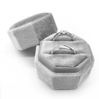 China ABS Single Slot Gray Velvet Ring Box Wholesales Octagonal Velvet + Jewelry Mini Box For Proposal for sale