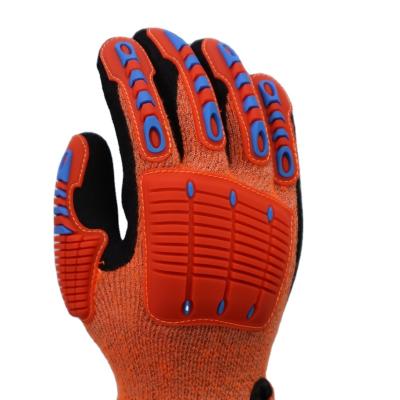 China Hot Selling Anti-impact Cut 5 HPPE Shell With Terry Liner In 10G, Foam Sandy Nitrile Coating, TPR Impact On Back, Magic Cuff Safety Gloves for sale