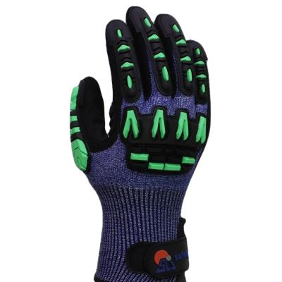 China Cut 5 HPPE Shell With Foam Sandy Nitrile Coating, Red Reinforcement, TPR Anti-Cut Impact On Back Working Safety Industrial Gloves for sale