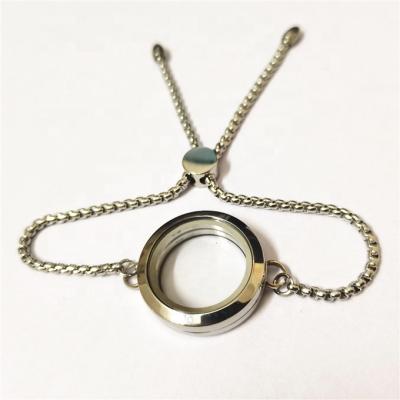 China Metal Cute Series Stainless Steel Memory Glass Pendant Slide Chain Pendant Alive Floating Adjustable Bracelet 25mm/30mm for sale