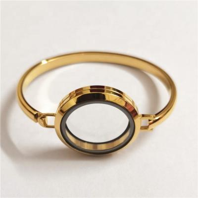 China Cute Gold Color Metal Stainless Steel Round Screw Memory Pendant Waterproof Floating Glass Bracelet for sale