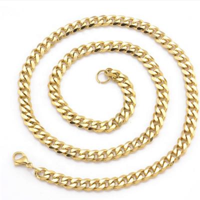 China TRENDY Stainless Steel Metal Gold Color Lobster Clasp Necklace 3mm/5mm/7mm/9mm/11mm Miami Cuban Link Chain Necklace for sale