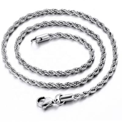 China Fashion TRENDY Jewelry Stainless Steel Metal 2mm/2.5mm/3mm/4mm/5mm Silver Color Rope Chain Necklace for sale