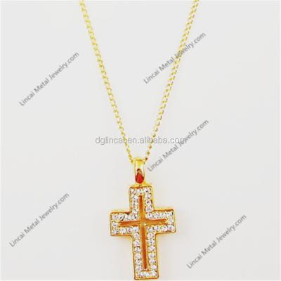 China Latest Trendy Gold Color Style Crystal Cross Pendant Big Men's Necklace for sale