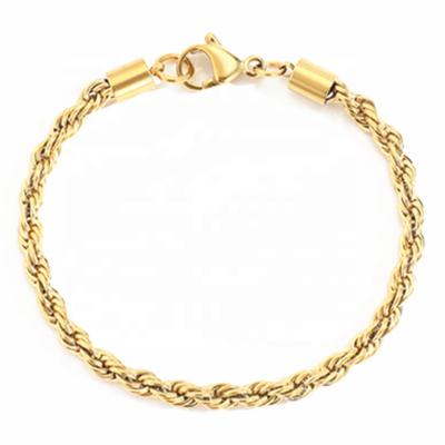 China CLASSIC Stainless Steel Metal Gold Color 3mm/4mm/6mm Twist Link Chain Bracelet for sale