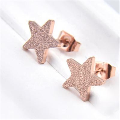 China Stainless Steel Stainless Steel Rose Gold Star Profile Color Frosted Five-pointed Earring Jewelry for sale