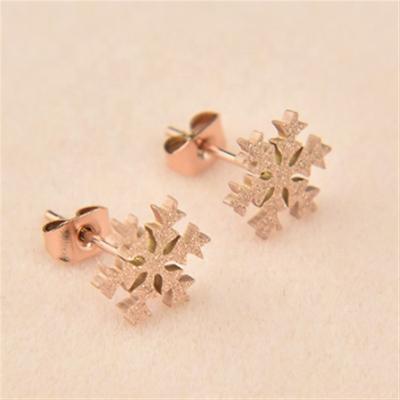 China Elegant Pink Stainless Steel Gold Color Snowflake Stud Earring Jewelry for sale