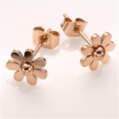 China Stainless Steel Stainless Steel Rose Gold Color Sunflower Pattern Earring Jewelry for sale