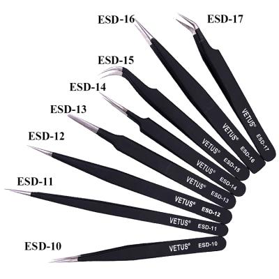 China Unrated Original VETUS Anti-Static Tweezers High Anti Static Stainless Steel ESD Tweezers For Cleanroom Assembly Tools for sale