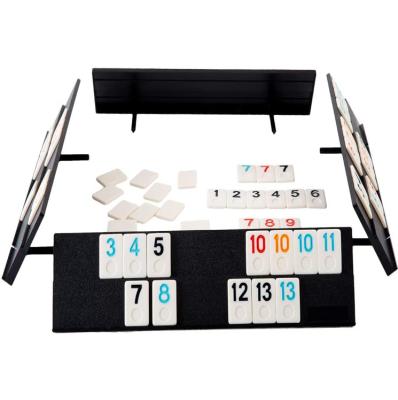 China Playing Rummy Game 106 Tiles Moving Case 4 Games Durable Plastic Aluminum Trays Rummy Board Game Set for sale