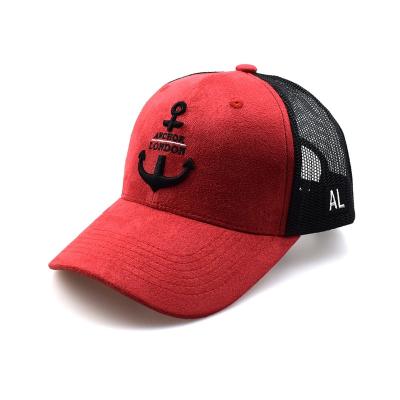 China COMMON Red Embroidery Suede Baseball Cap Hats Custom 6 Panel Suede Trucker Hat for sale