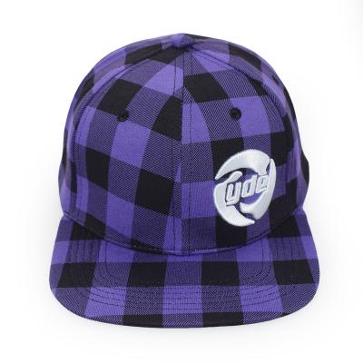 China Mix Plaid Print JOINT Baseball Cap Soft Purple And Black Checked Print Hat Outdoor Cap for sale