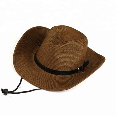 China Promotional Cheap Straw Hat Mens Cowboy Character Cowboy Hat With String for sale