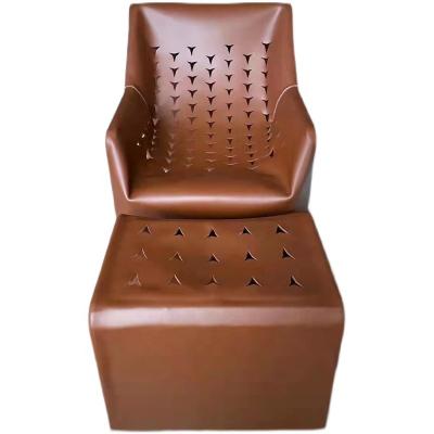 China Designer modern Italian hollow saddle leather armrest leisure chair lounge balcony lounge chair for sale