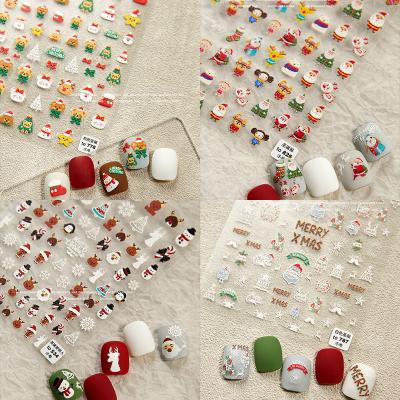 China Convenient Christmas manicure sticker three-dimensional relief cute cartoon Christmas snowflake white elk decoration for sale