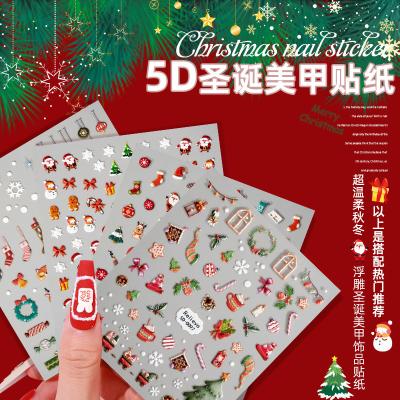 China Convenient Christmas manicure sticker three-dimensional relief cute cartoon Christmas snowflake white elk decoration for sale