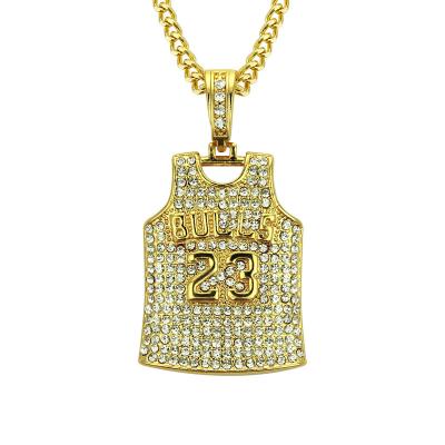 China New Hiphop Jewelry 23 Basketball Necklace Cuba Pendant Hiphop Chain Pave Diamond Necklace for sale