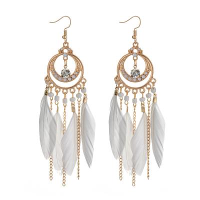 China 2021 Feather Wholesale Bohemian Long Earrings Vintage Fashion Scallop Tassel Tassel Jewelry for sale