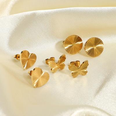 China New Cute Butterfly Heart Round Sunburst Seal Earrings Jewelry Gold Stainless Steel Stud Earring For Women for sale