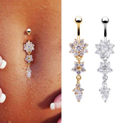 China Wholesale CLASSIC Silver Sexy Belly Gold Belly Button Rings Flower Zirconia Stainless Steel Navel Piercing Ring for sale