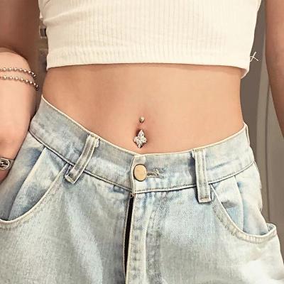 China CLASSIC Sexy Gold Silver Round Belly Button Rings Belly Piercing Navel Rings Flower Dangle CZ Zircon Flower Belly Button Ring for sale