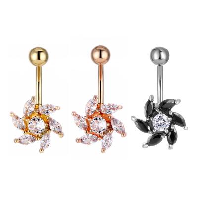 China CLASSIC Body Jewelry Flower Stainless Steel Belly Bar Button Ring Crystal Zirconia Navel Body Piercing Belly Ring for sale