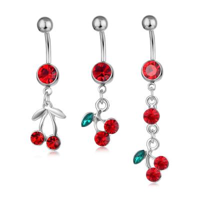 China Wholesale CLASSIC Crystal Cherry Stainless Steel Body Barbells Belly Button Bar Belly Style Fruit Belly Ring Navel Piercing Ring for sale