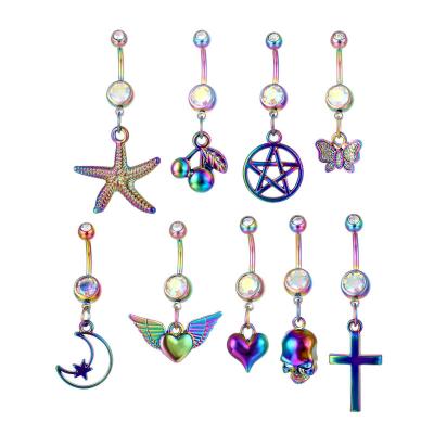 China New Fashion Stainless Steel Heart Ring Button Bar Belly Piercing Belly Ring CLASSIC Colorful Cross Crystal Navel Body for sale