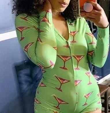 China New Breathable Digital Printing Casual Sexy Bodysuit Printed Sleepwear Jumpsuit Manufacturer for sale