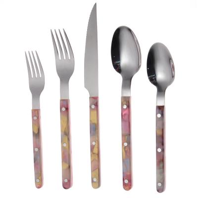 China Wholesale Viable Dinnerware Spoon Stainless Steel Cutlery Set Silverware Clear Acrylic Handle for sale