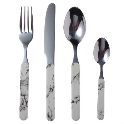 China Factory Wholesale Stainless Steel Delicate Luxury Dining Tableware Set Delicate Light Luxury Dining Mirror Polish With Marble Pattern On Handle for sale