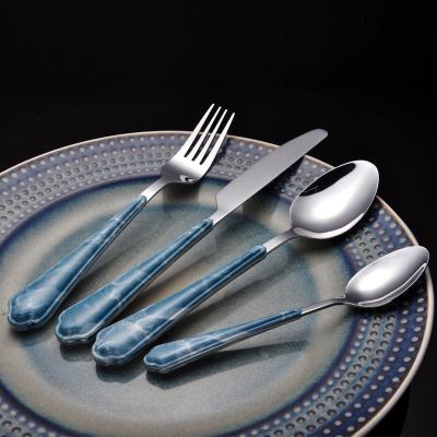 China Viable Wholesale Cutlery Set Marbled Stainless Steel ABS Handle Metal Mirror Polished Cutlery for sale