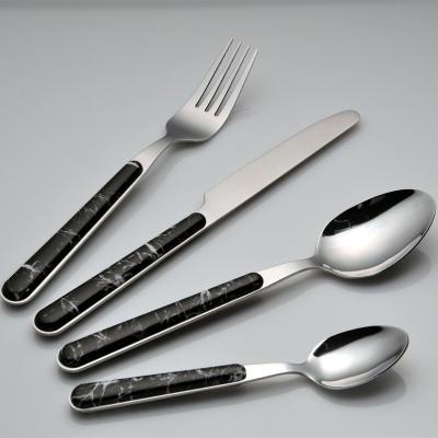 China Viable Wholesale Ceramic Handle Cutlery Set Stainless Steel Silverware Flatware Tea Spoon Mirror Silver Cutlery for sale