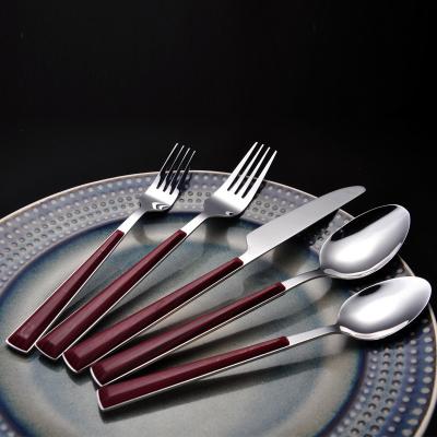 China Sustainable Wholesale Hotel Dinnerware Set Stainless Steel Dinnerware Set Premium Mirror Polish With Wood Pattern On Handle for sale