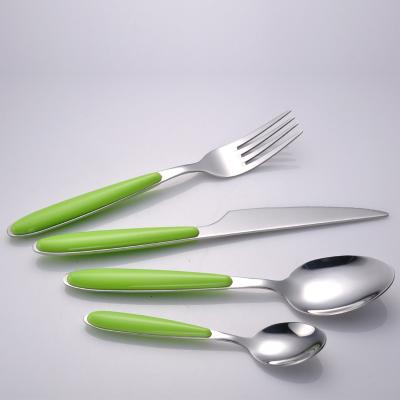 China Viable Wholesale Custom Knife and Fork Four-piece Dinnerware Set 8 Color ABS Handle Design Stainless Steel Mirror Polished Dinnerware for sale