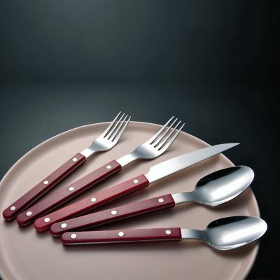 China Viable Mirror Silver+Polish Dark Red Mirror Handle Stainless Steel Dinnerware Set Knife and Fork Dinner Tools for sale