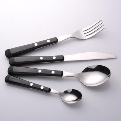 China Durable Black ABS Handle Cutlery Set Mirror Polished Stainless Steel Family Four-Piece Dinner Set for sale