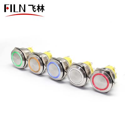 China Residential stainless steel 25mm 12v 220v vandal resistannt metal push button switch latching ring led illuminated for sale