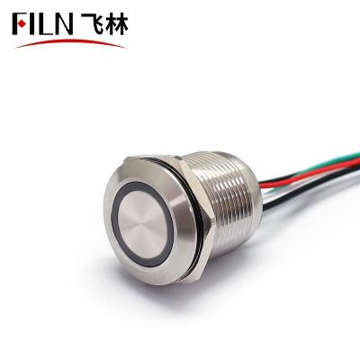 China Residential 5A 250V 19mm Lock ON OFF Lock IP68 12V LED Stainless Steel Power Shortest Waterproof Flat Push Button Switch with Wire for sale