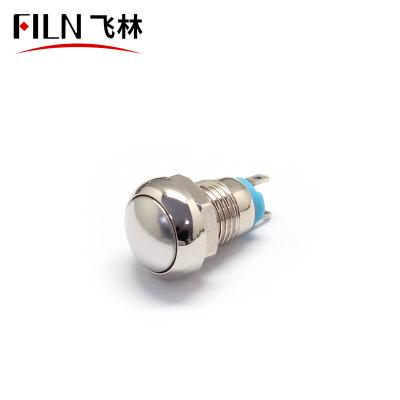 China New Design Residential BALL Type 2 Pin Waterproof Momentary Metal Push Button Switch 10mm Round Outdoor Red Blue Yellow Blue Led for sale