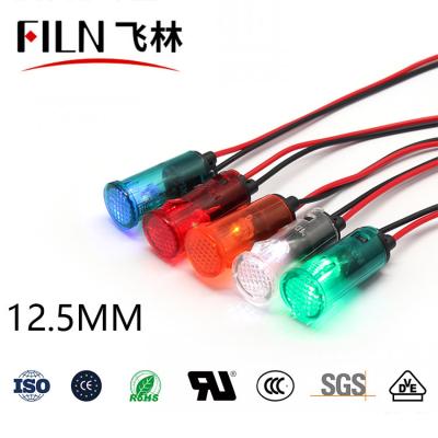 China Sports Stadiums FILN 12.5mm Plastic Red Pilot Dash 110v Panel Indicator Light With 10cm Cables for sale