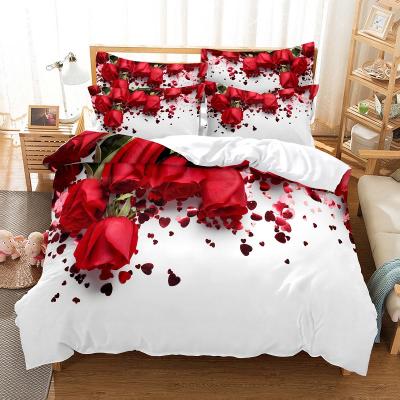 China Nondisposable Flower Red Rose Bedding Set Luxury Custom 3d Duvet Cover Printed Bedding Set Printed Duvet Cover Set for sale