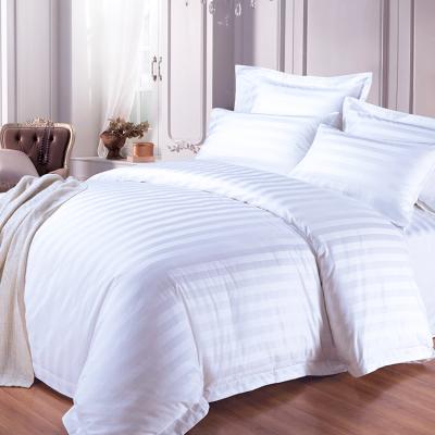 China 100% White Hotel Comforter Duvet Cover Quilt Bed Cover 3cm Cotton White Stripe Linen Set Wholesale Nondisposable Bedding Set for sale