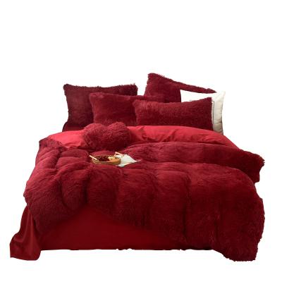 China China Manufacture Designer Brand Anti-pilling Bed Sheet Set Fleece Faux Fur Velvet Fluffy Duvet Sets Fluffy Bed Quilt Cover Bedding Set for sale