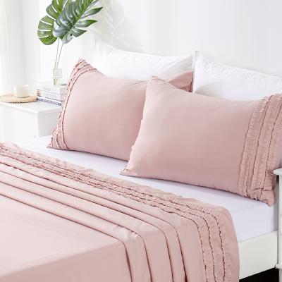 China RUIKASI RKSB-0299 Latest Style Rose Sheet 100% Nondisposable Microfiber Bed Sheet Set Bedding Flat Sheet Sets for sale